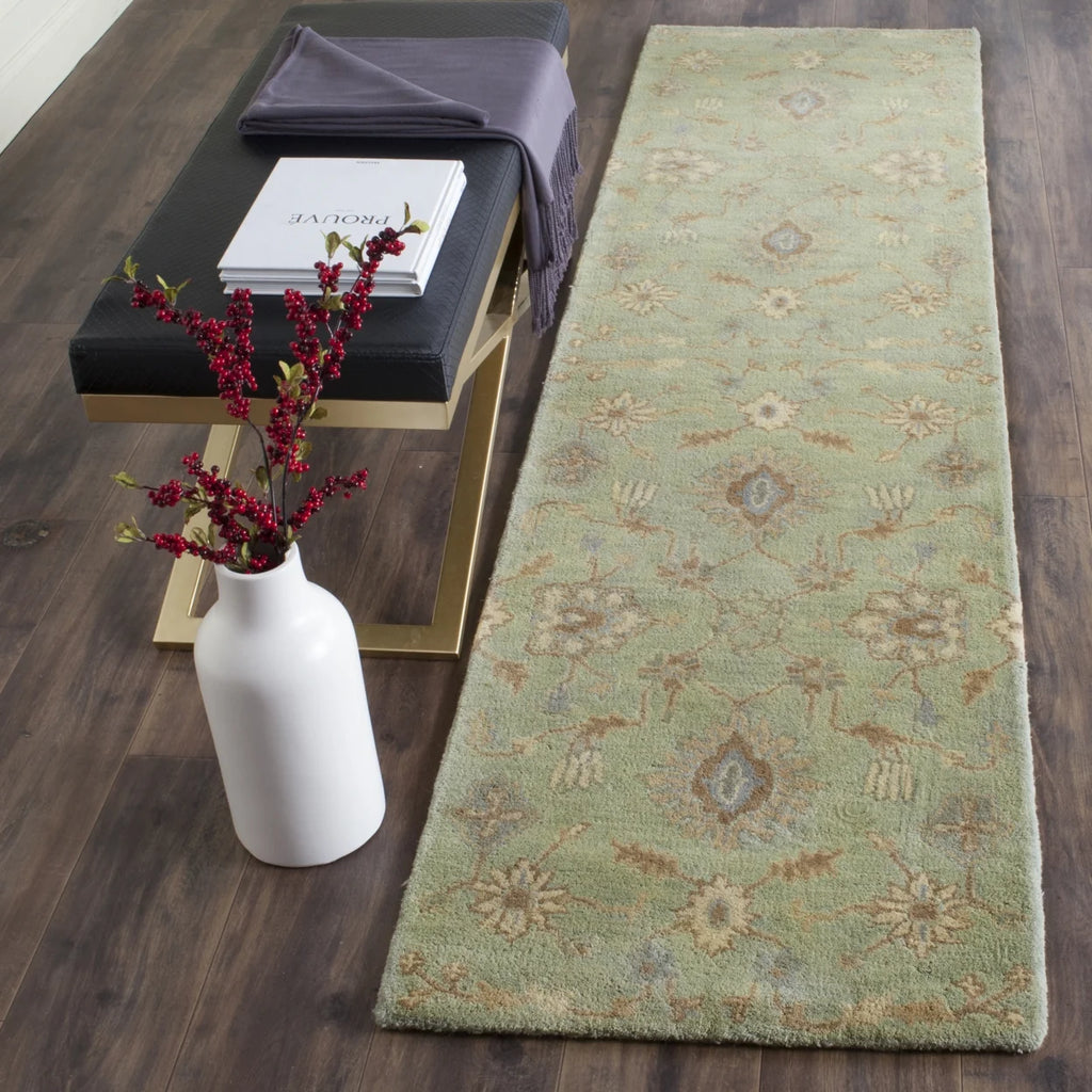Floral Wool Area Rug, Light Green, 7' x 7' Square J327274