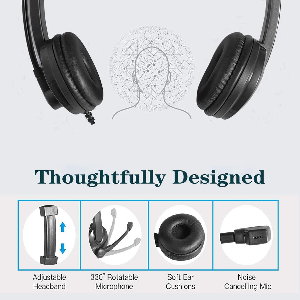 USB Headset with Microphone Noise Cancelling, Wired 3.5mm, Pack of 2 C410