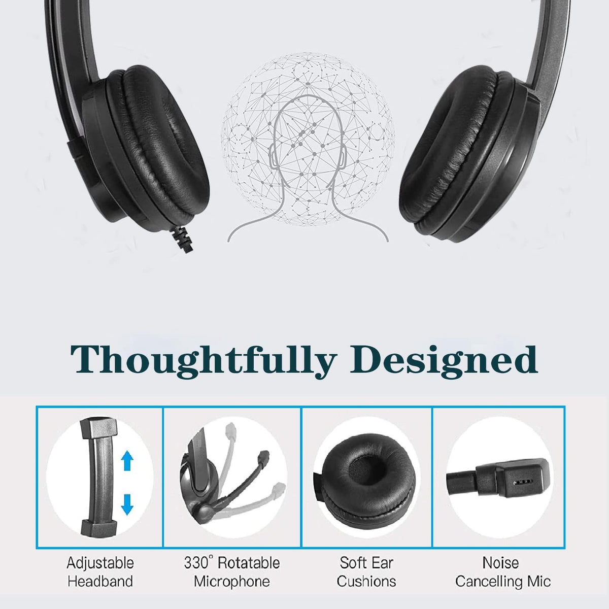 USB Headset with Microphone Noise Cancelling, Wired 3.5mm, Pack of 2 C410