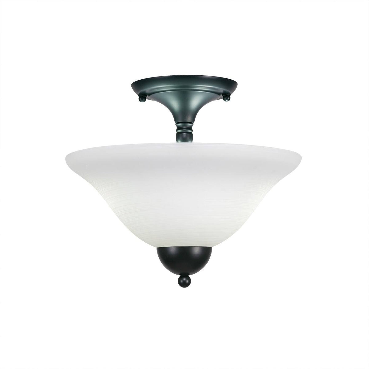 Two Light Semi-Flush Mount Matte Black with Charcoal Spiral Glass I109