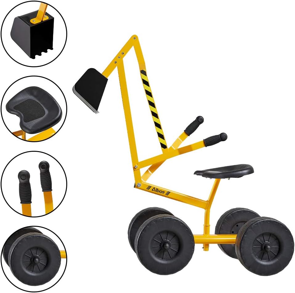 Ride On Excavator Crane Toy with Wheels, 360° Rotation Seat, Metal Digger F98734