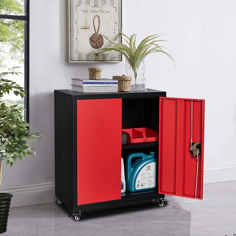 Black Metal Storage Cabinet with Lock Doors, 5 Shelves E12708