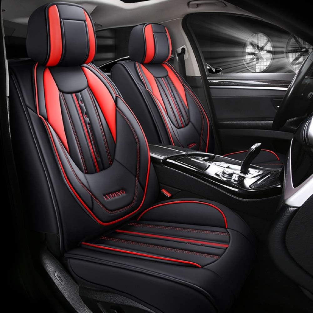 Black-Red PU Leather Car Seat Covers 5 Seats Full Set J51902