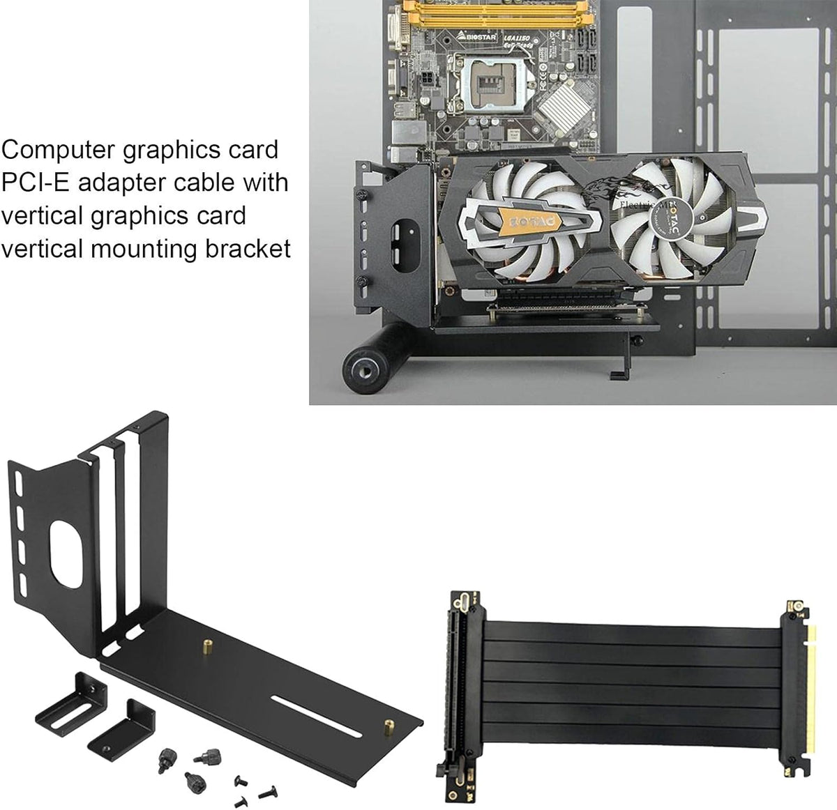Black Vertical GPU Mount Bracket with PCI-E 3.0 x16 Extension Cable H39341