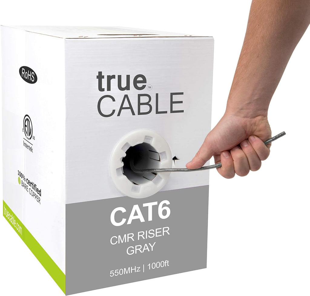 Cat6 Riser 1000ft Yellow 23AWG 4 Pair Solid Bare Copper Bulk Ethernet Cable D215