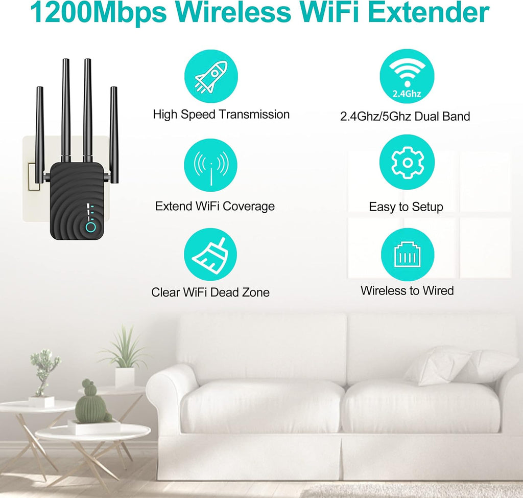 WiFi Range Extender Signal Booster, 1200Mbps Dual Band WiFi Repeater with Ethernet/LAN Port Pack of 2 T813331