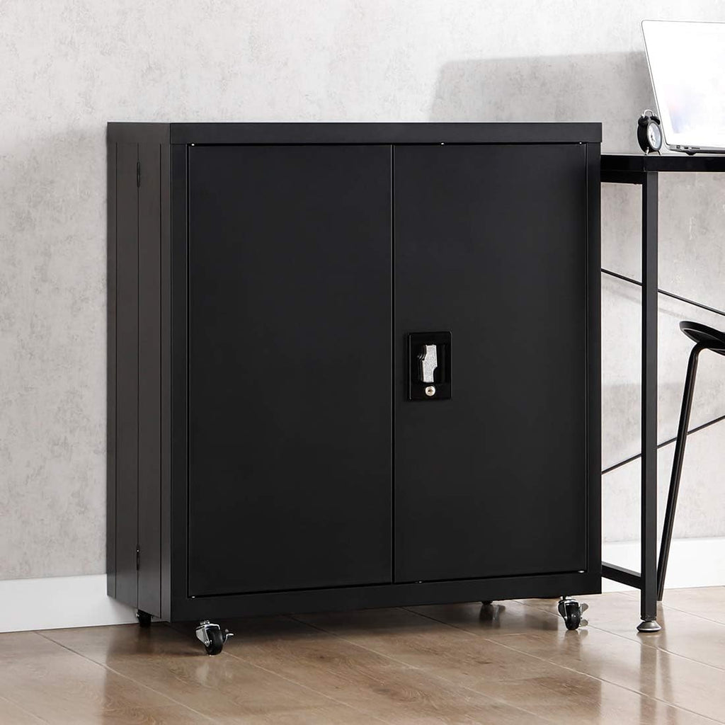 Black Metal Storage Cabinet with Lock Doors, 5 Shelves E12708