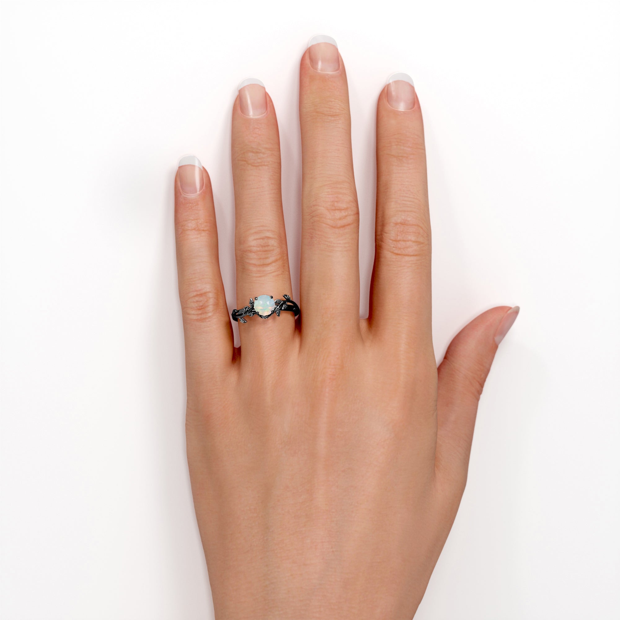 18K Black Gold Plating Over Silver Opal Engagement Ring T88484