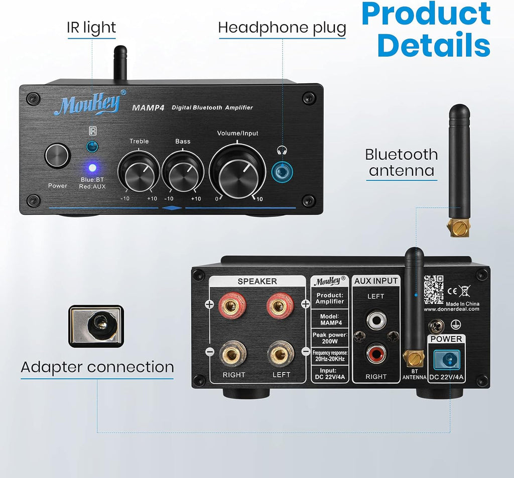 200W Dual 2 Channel Bluetooth Mini Amplifier, Pack of 2 A756