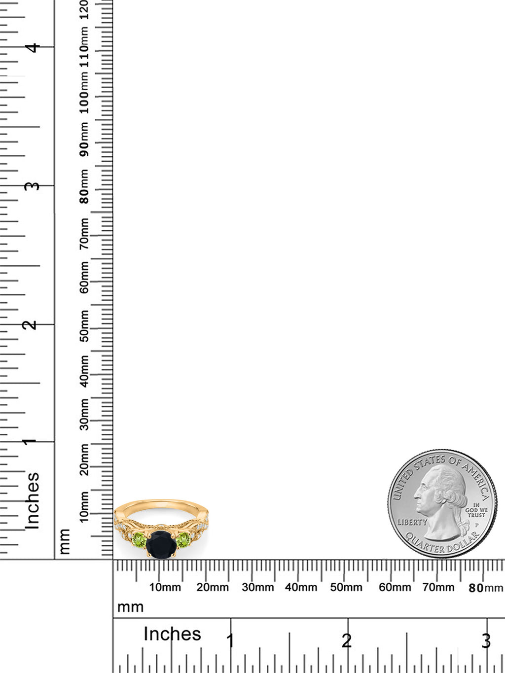 18K Yellow Gold Plated Silver Black Onyx Green Peridot White Moissanite Engagement Ring W678