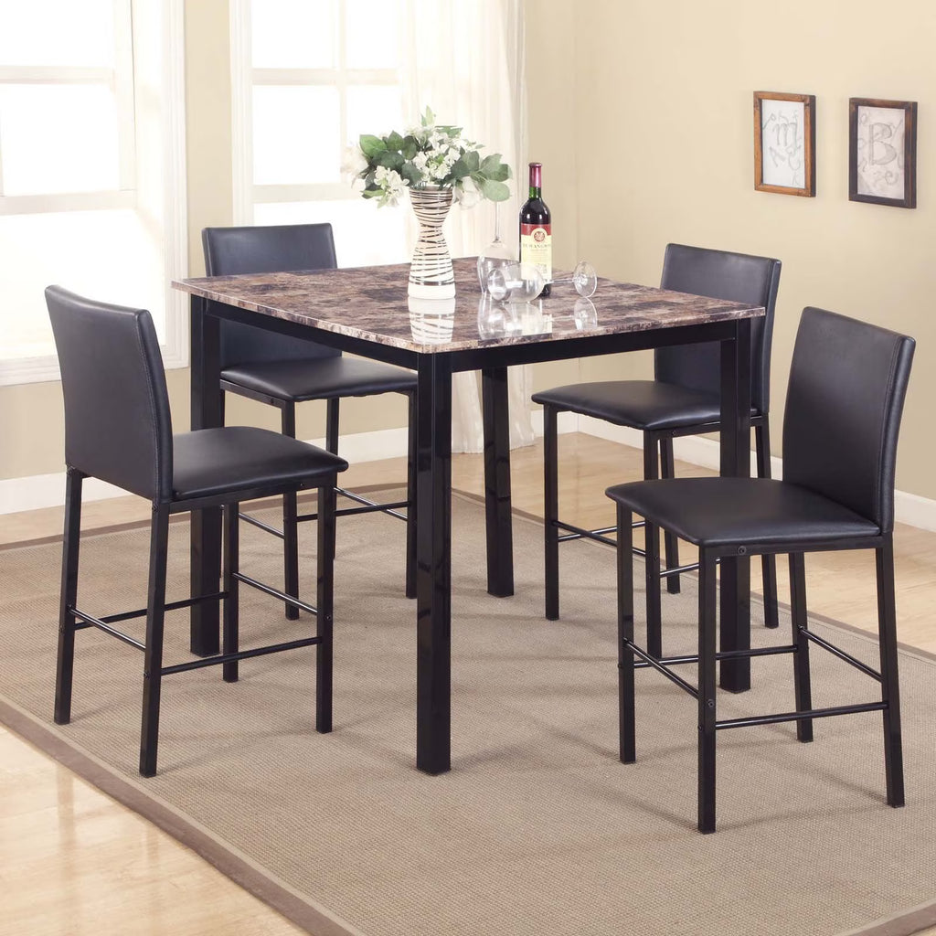Black Counter Dining Set with Laminated Faux Marble Top S70315