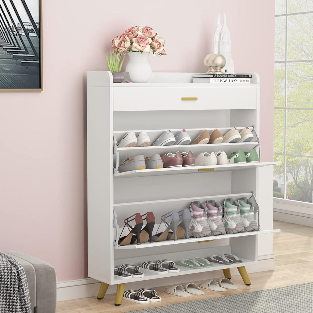 5-Tier Shoe Storage Cabinet with Drawers, White Y234050