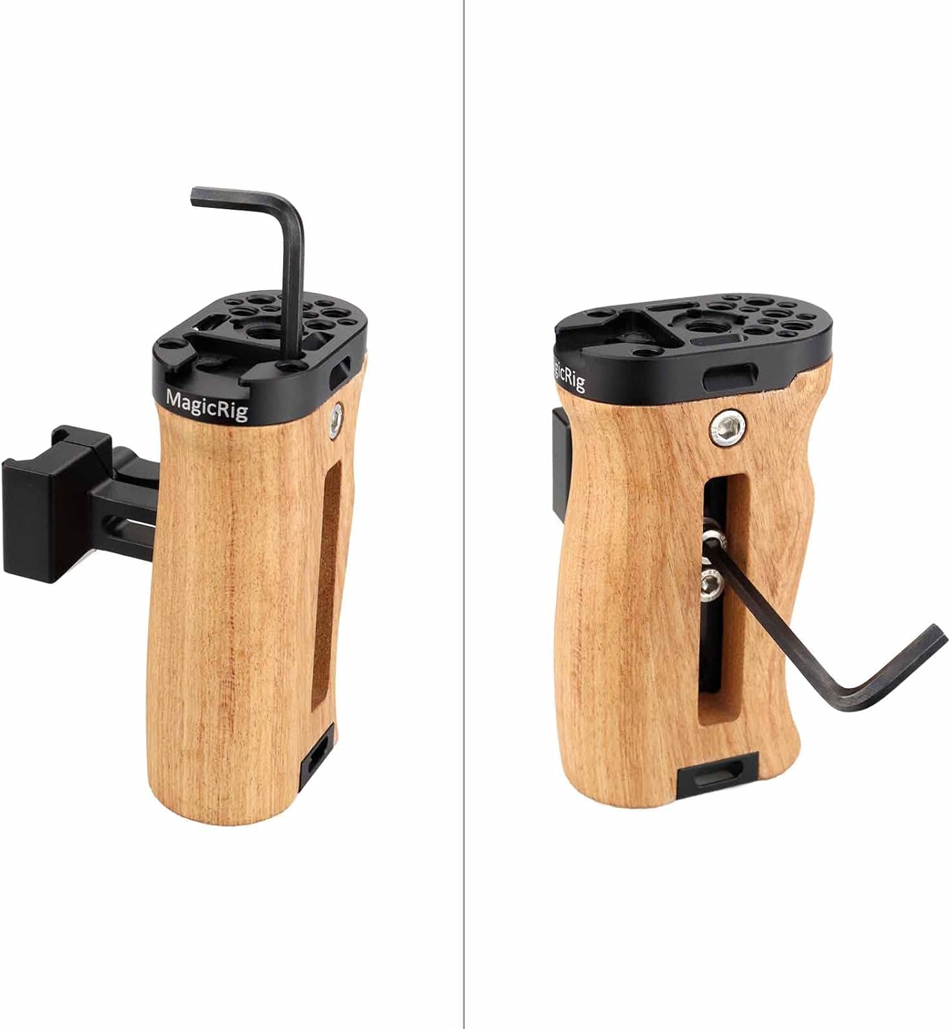 Adjustable Wooden Handle Grip with Cold Shoe Mount S6698