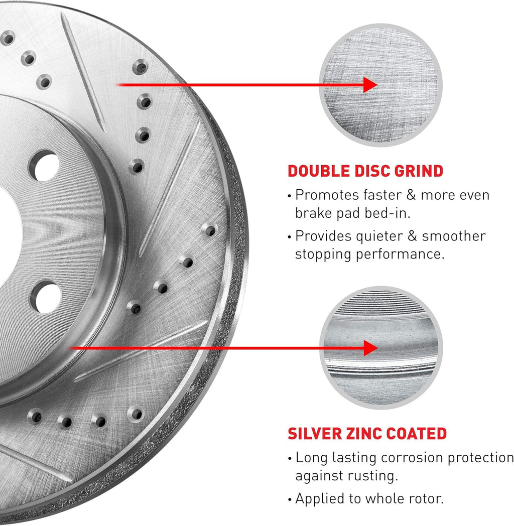 Drilled and Slotted Brake Rotors and Pads with Hardware Kit I444720