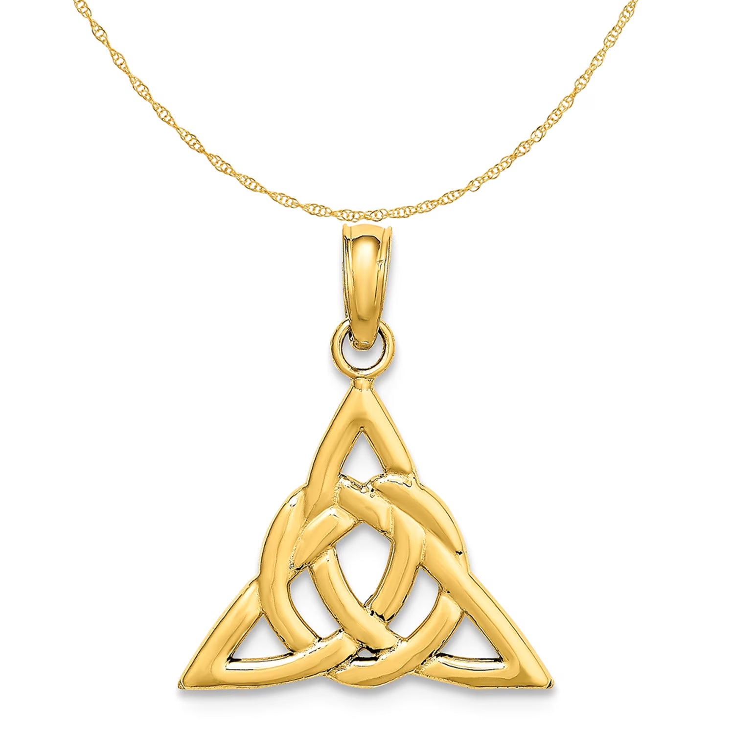 14K Yellow Gold Celtic Trinity Knot Pendant Charm with Rope Chain Necklace 18'' M430
