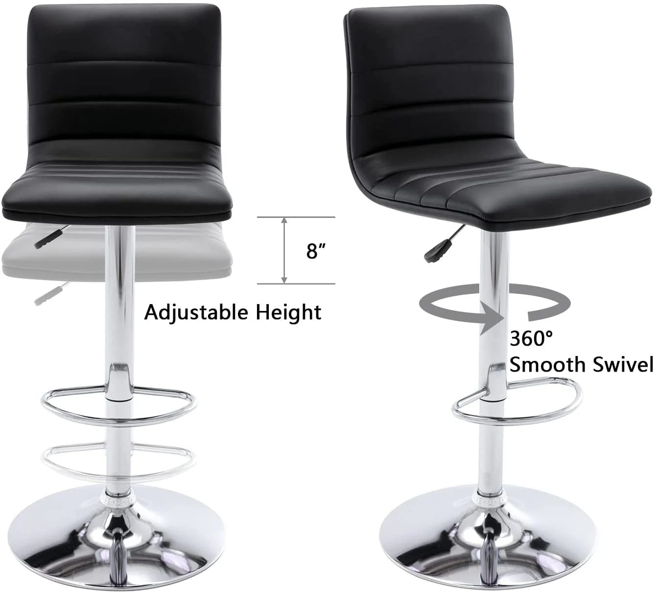 Black PU Leather Adjustable Swivel Bar Stools Set of 2 Y8549