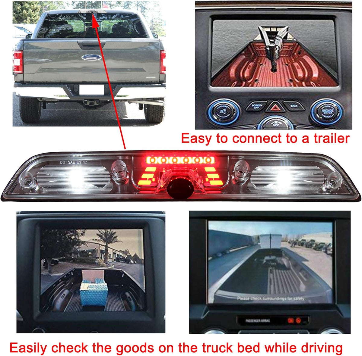 LED 3rd Brake Light Cargo Backup Camera Rear View Reverse Hitch Camera O382
