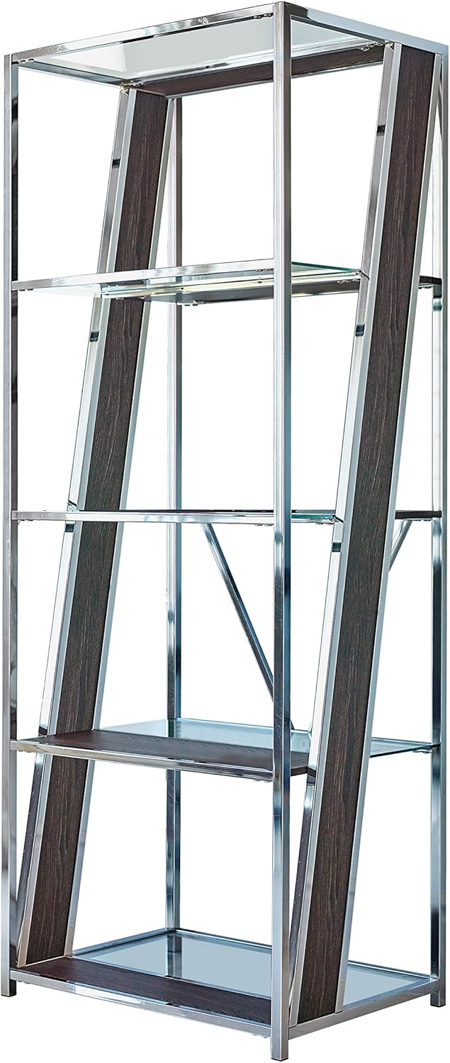 4-Tier Chrome Bookcase with Glass Shelf T70587