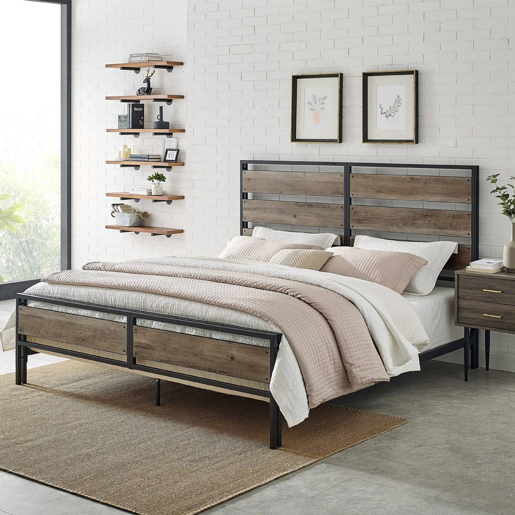 Rustic Industrial Plank Bed King Z9705