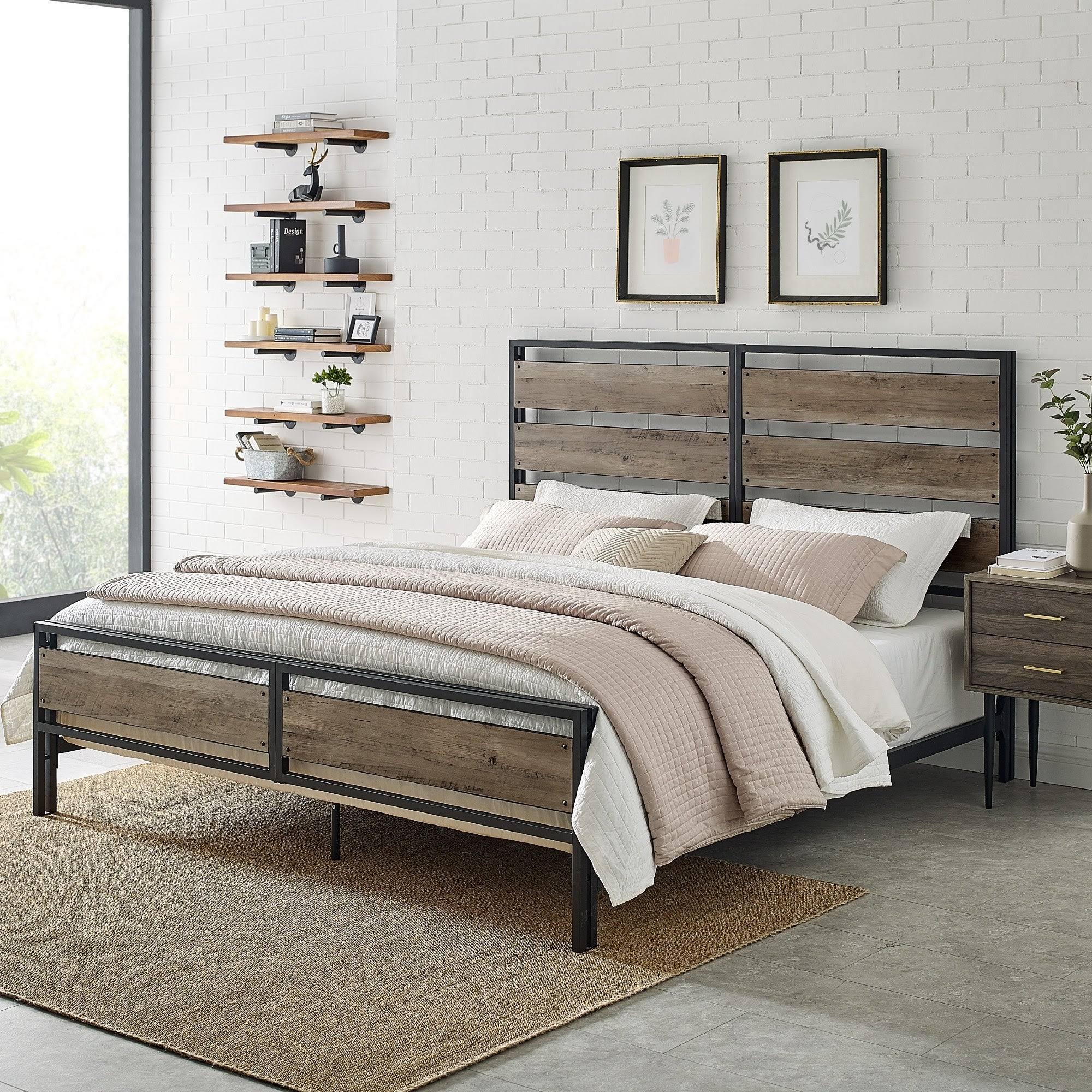 Rustic Industrial Plank Bed King Z9705