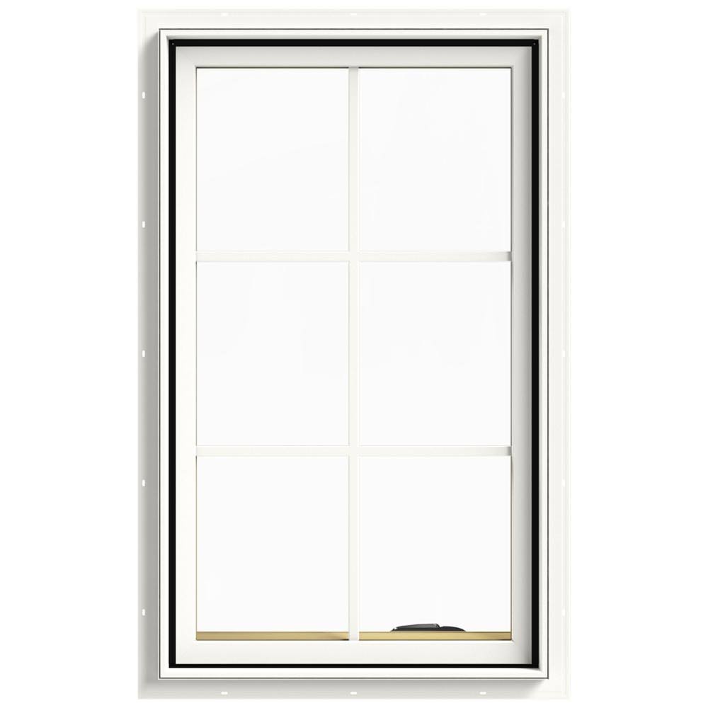 24 in. x 40 in. White Painted Clad Wood Right-Handed Casement Window with Colonial Grids T87881