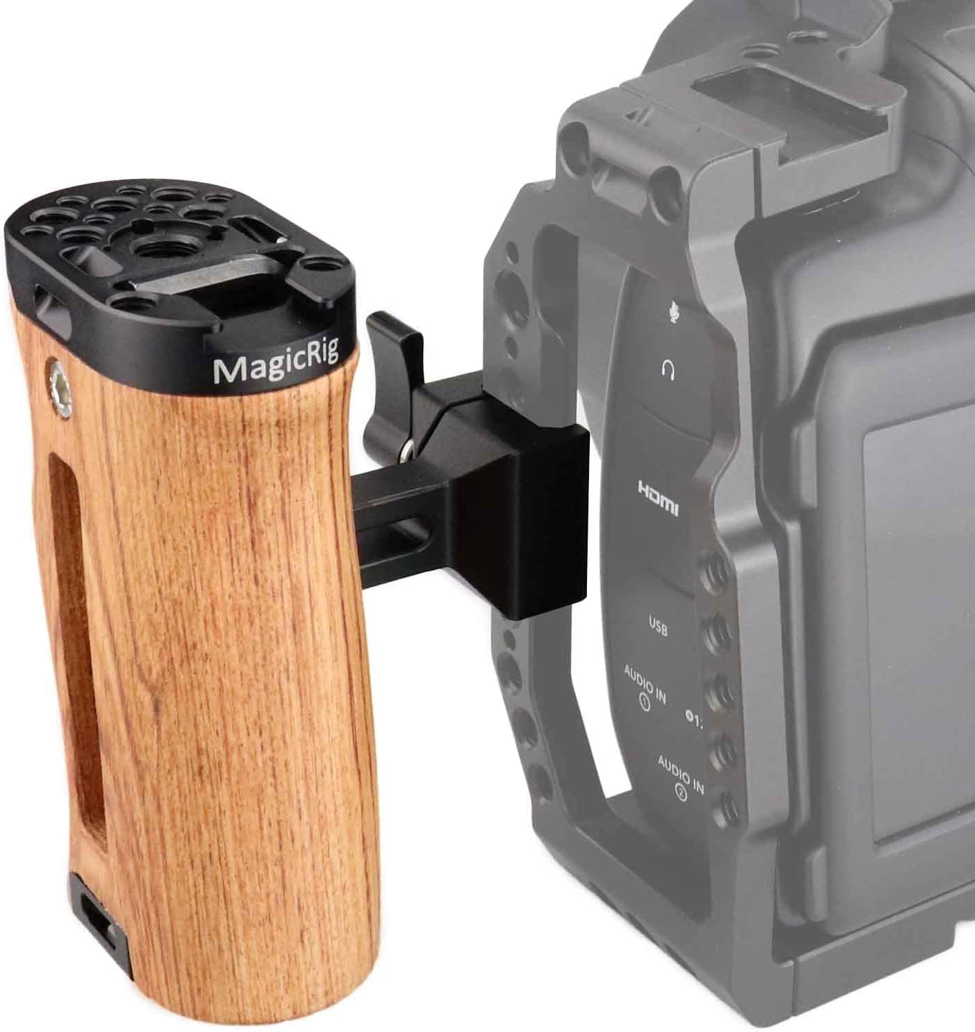 Adjustable Wooden Handle Grip with Cold Shoe Mount S6698