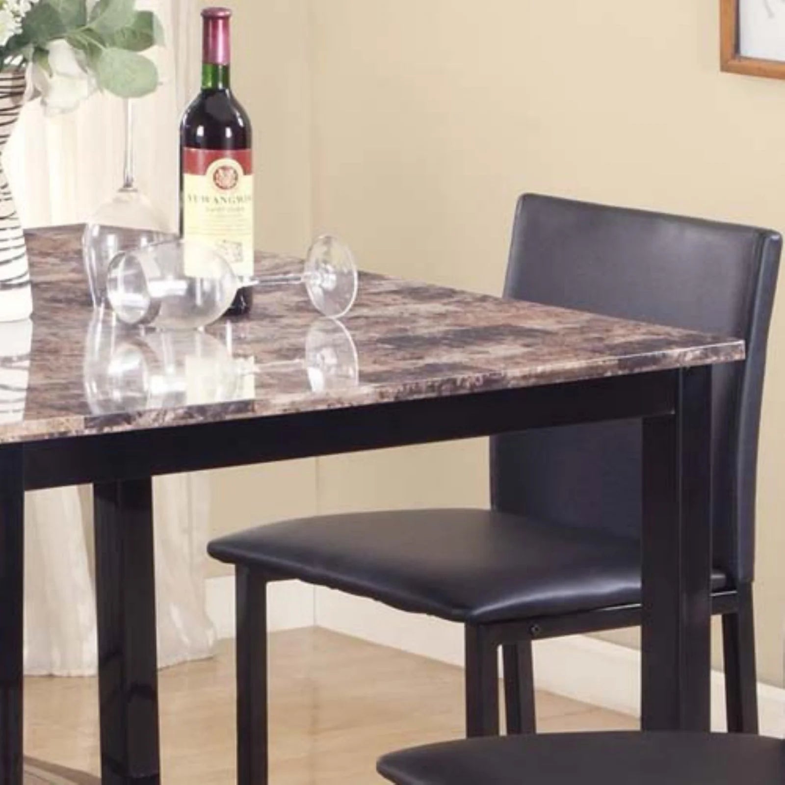 Black Counter Dining Set with Laminated Faux Marble Top S70315