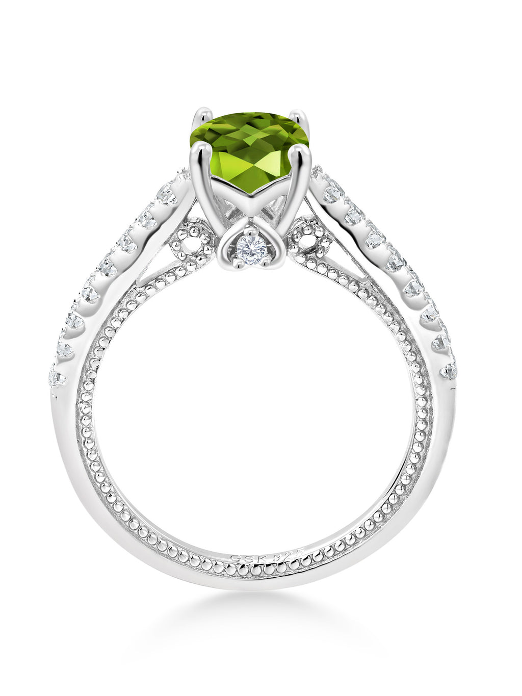 925 Sterling Silver Green Peridot and White Created Sapphire Engagement Ring F240539