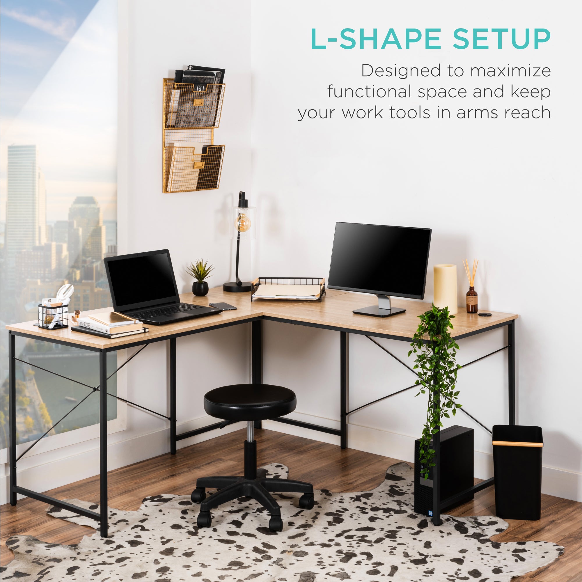Oak/Black Modular L-Shaped Desk T75034