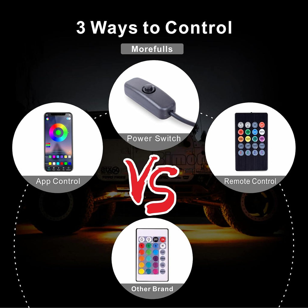 6 Pods RGB LED Rock Lights + 4Pcs RGB Interior LED Lights, Waterproof Music Colors Changing Modes APP Remote Control Neon LED Light Kit N9160