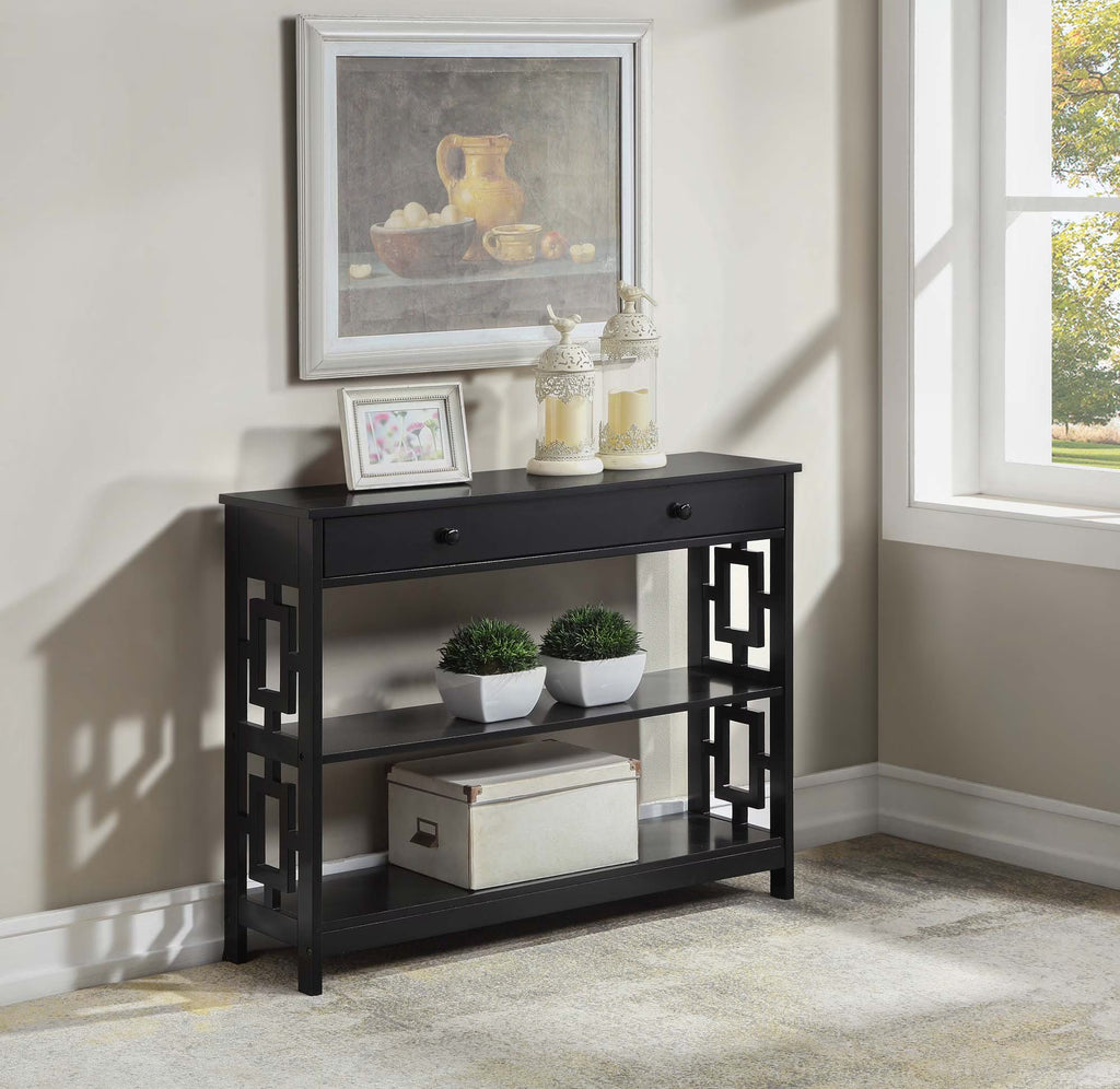 One-Drawer Console Table in Black Wood Finish F554428