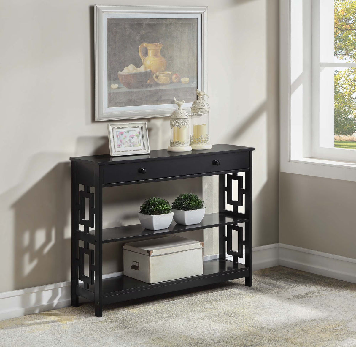 One-Drawer Console Table in Black Wood Finish F554428