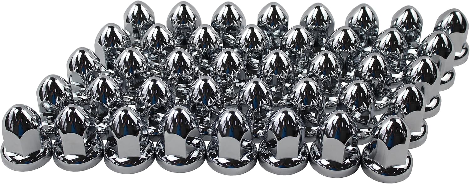 ABS Chrome Plastic 33mm Push-on Bullet Flanged Lug Nut Covers Pack of 40 N94107