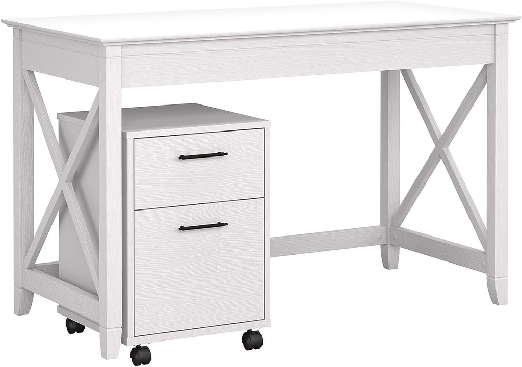 54W Computer Desk with Storage and 2 Drawer Mobile File Cabinet in Washed Gray W165