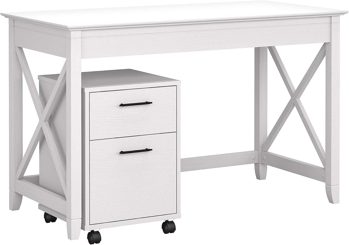 54W Computer Desk with Storage and 2 Drawer Mobile File Cabinet in Washed Gray W165
