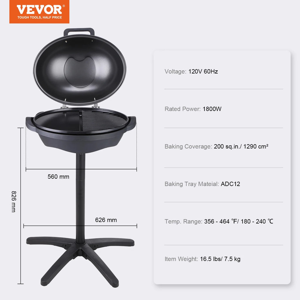1800W Electric Grill with 2 Zone Grilling Surface C41691