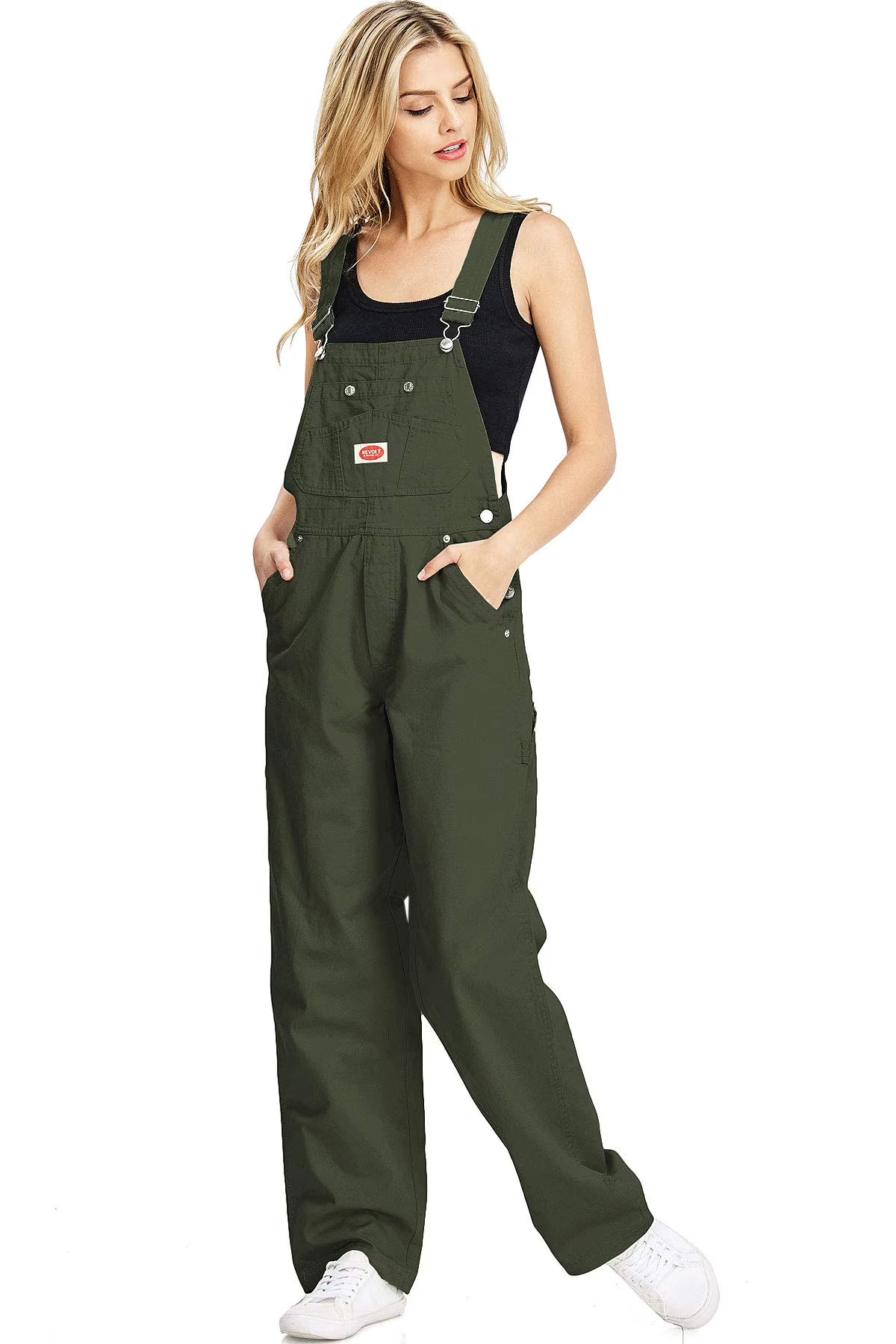 Baggy Straight Leg Twill Overalls P9914