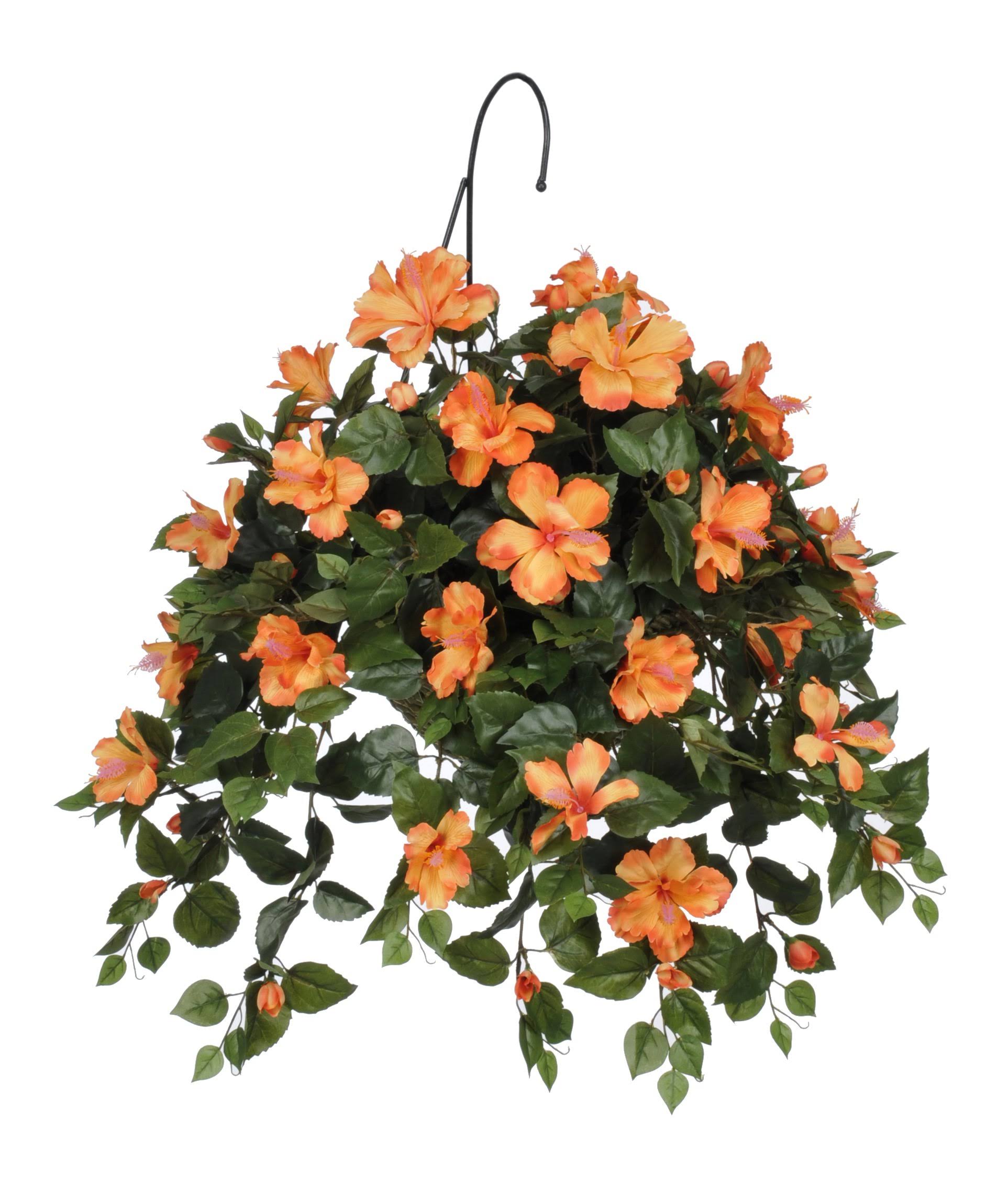 Artificial Hibiscus Hanging Basket Sunset Orange Z7867