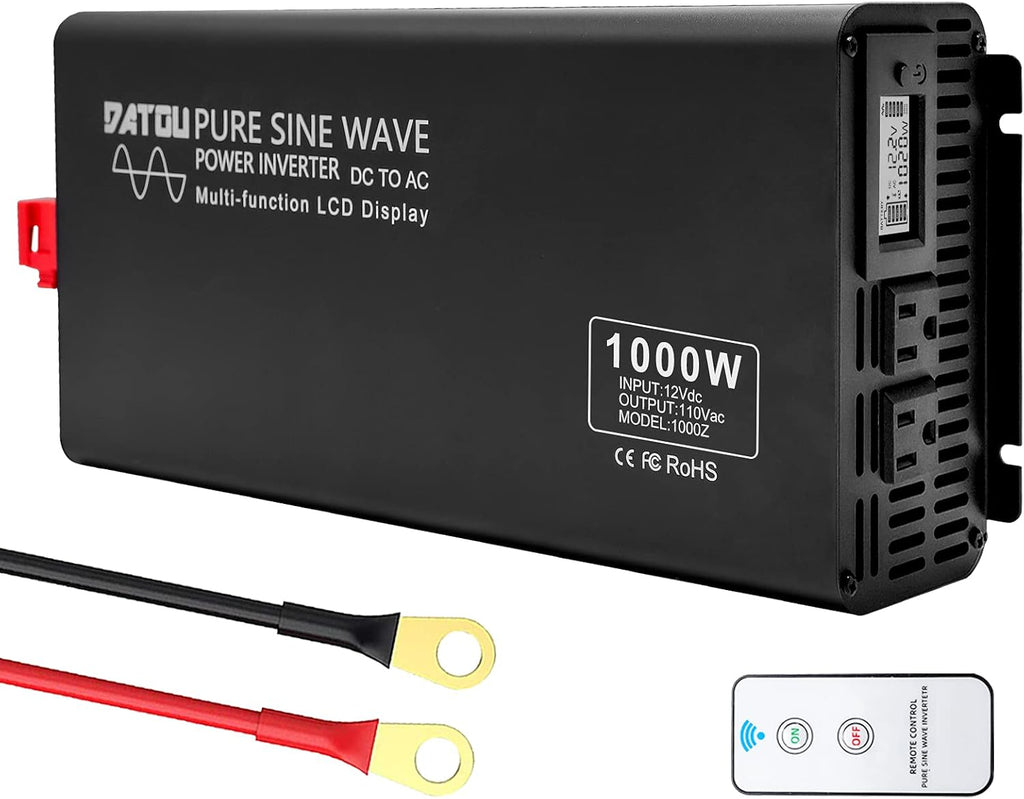 1000W Pure Sine Wave Power Inverter DC 12V to 110V AC with Remote Control and LCD Display F268362