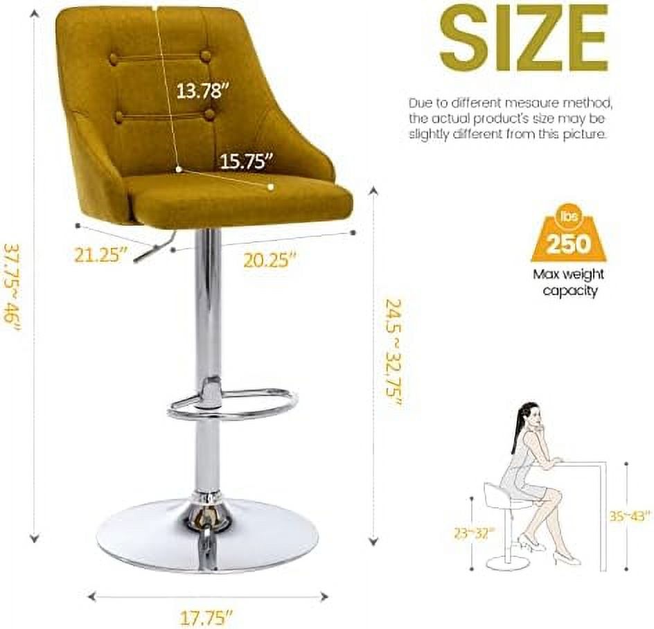 Yellow Adjustable Fabric Swivel Barstool with Back C3648