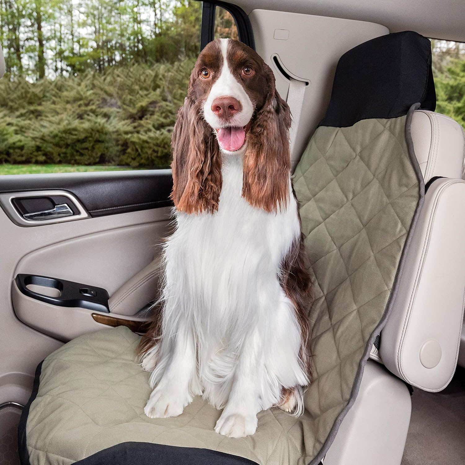 Grey Quilted Dog Car Seat Cover W3690