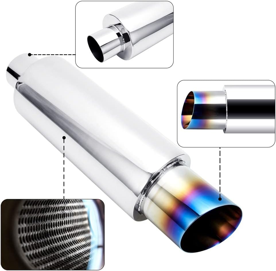 2.25'' Inlet 3'' Outlet Exhaust Burnt Muffler Tip Stainless Steel 14.7'' Length Pack of 2 H7054