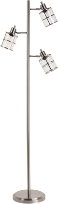 Modern 3 Floor Lamp with Adjustable Ribbed Glass Shades, 68 in, Brushed Nickel L524077