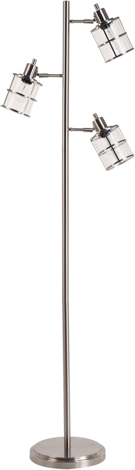 Modern 3 Floor Lamp with Adjustable Ribbed Glass Shades, 68 in, Brushed Nickel L524077