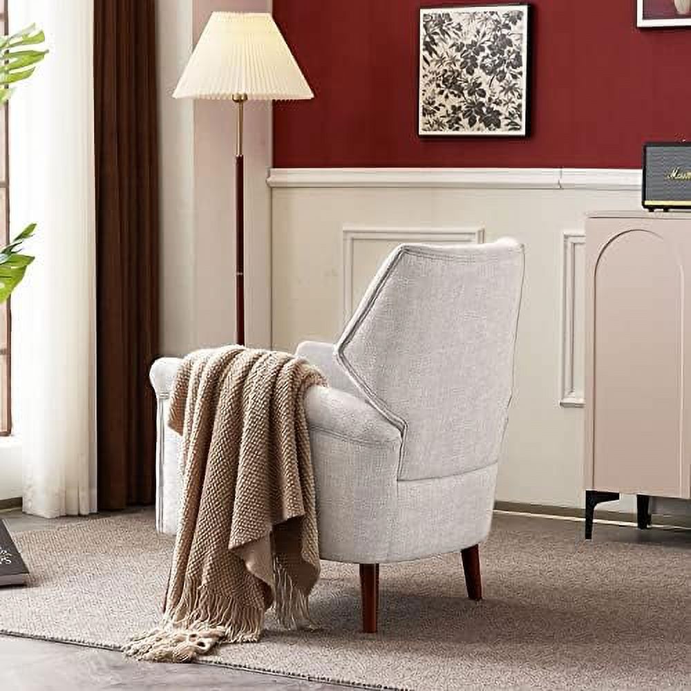 Chenille-Orange Upholstered Fabric Armchair with Wood Legs J6407
