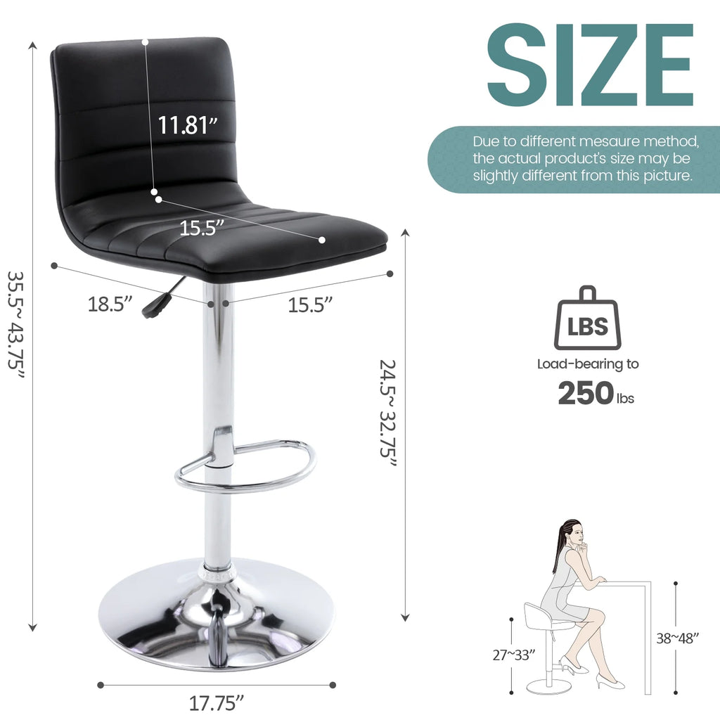 Black PU Leather Adjustable Swivel Bar Stools Set of 2 Y8549
