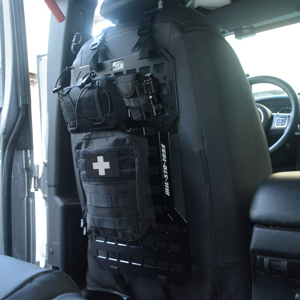 Tactical Rigid Aluminum Insert Panel with 2 Organizer Storage Bag, 1 Multi-Function Tool, 1 Flashlight and 5 Fastening Tape Modular Storage Platform Tool Seat Cover Storage MOLLE Panel P101544