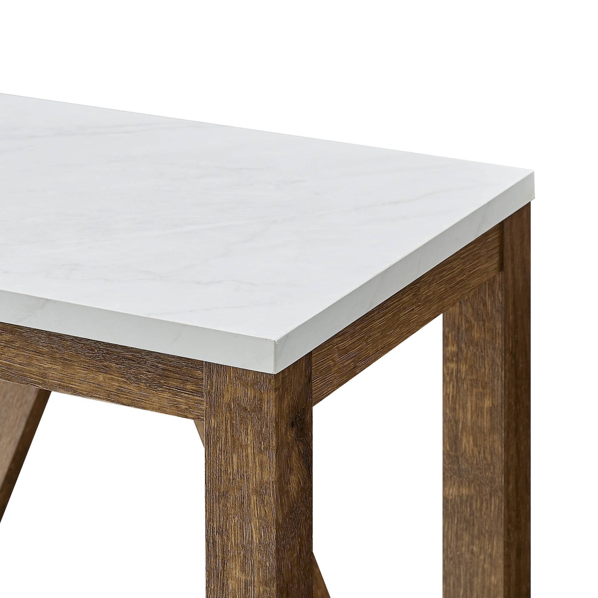 White Faux Marble/Natural Walnut Open Storage Side Table I3569