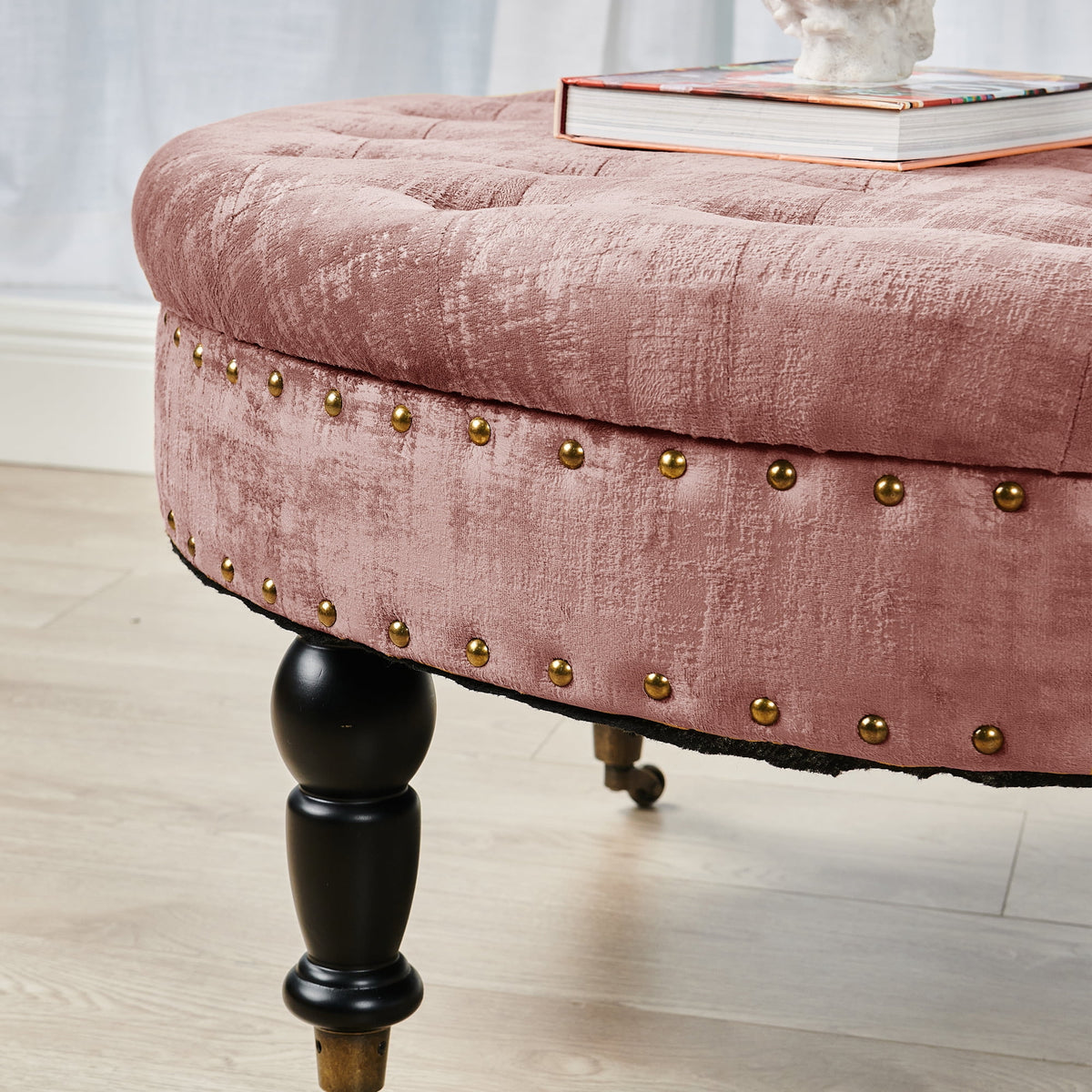Textured Velvet Round Ottoman J43689
