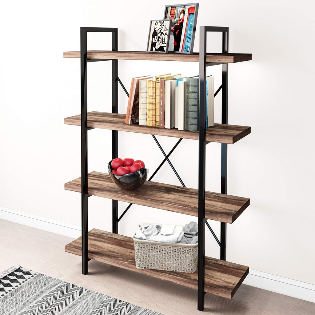 5-Tier Vintage Brown Metal and Wood Bookshelf X71077